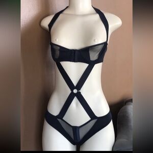 Frederick’s of Hollywood Strappy Black Lingerie Bodysuit